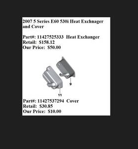 11427525333 Bmw 2007 5 Series E60 530i Heat Exchanger And Cover