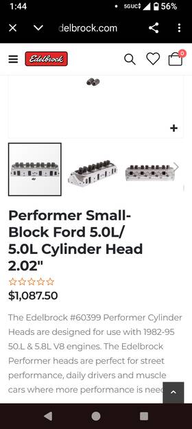 D-215-46 Edelbrock Performer E.o. Ford Cylinder Heads