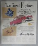 Car Ad: Two Great Engines Aero-willys ! From 1953 Size: 11 X 14 Inches. Fixed Price $20.00.