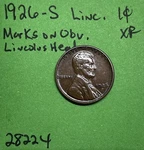 1926 Lincoln Wheat Cent / Penny 1C Xf Extra Fine Obverse Marks On Linc. Head. Fixed Price $28.00.