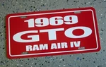 Red 1969 Pontiac Ram Air Iv Gto License Plate Tag 400 370 Hp Judge. Fixed Price $19.69.