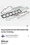 Engine Cylinder Head Gasket Set Elring 598.510. Fixed Price $135.00.